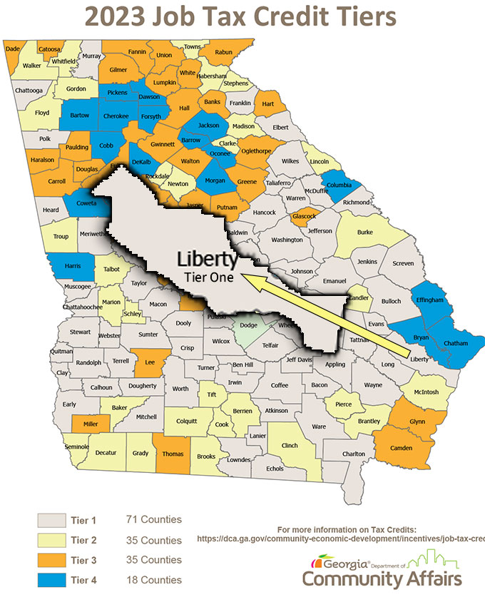 Map showing the tier ranking of counties with Liberty hightlighted